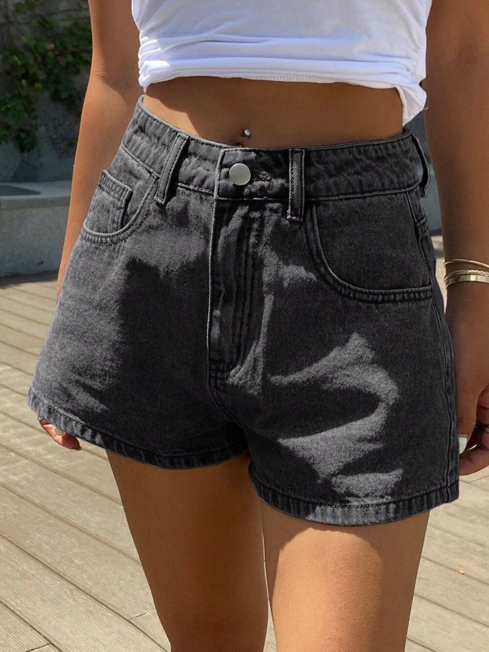 Black Casual Women's A-Line Denim Shorts Sexy Street Style